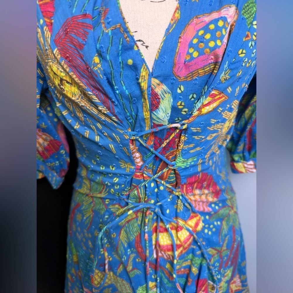 Farm Rio Ocean Stories Lace Up Cotton Minidress NWT Size S - Picture 8 of 14